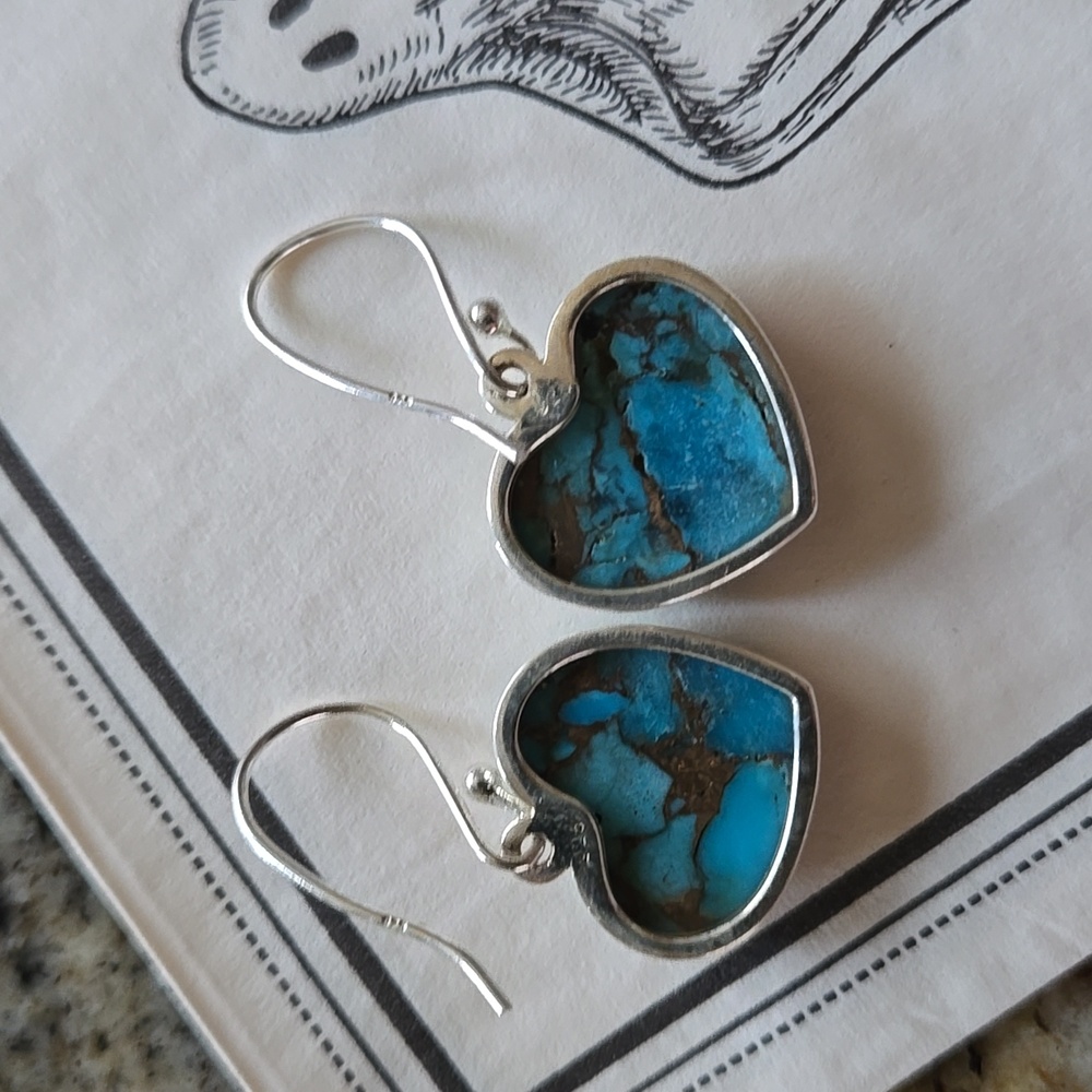 Turquoise Heart Earrings - Picture 3 of 6